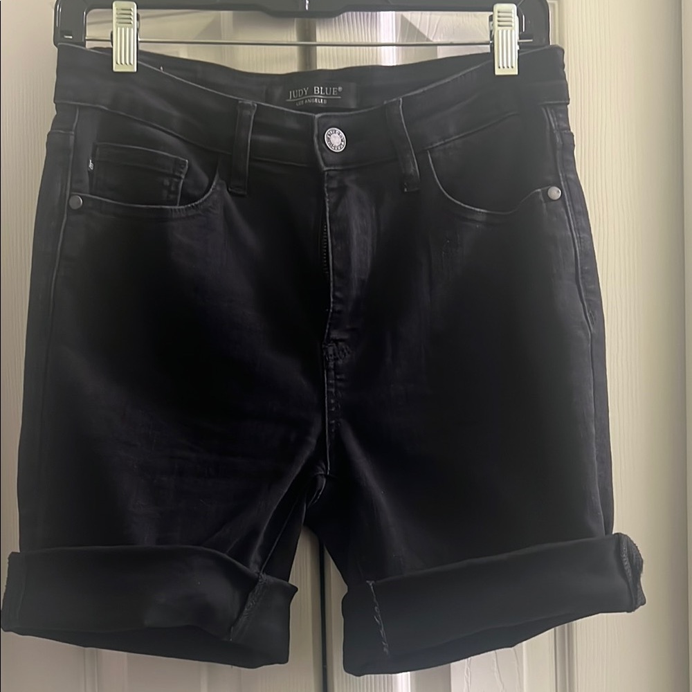 Judy Blue Black Jean Shorts Mid-Thigh Roll Hem or Bermuda
